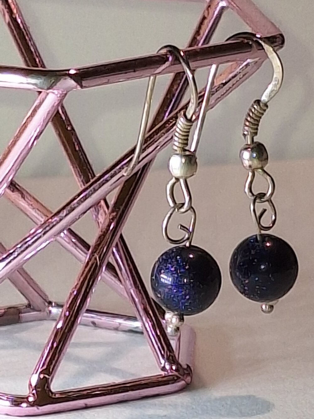 Indigo Sparkle Glass Bead Earrings on Authentic Silver Earring Hooks